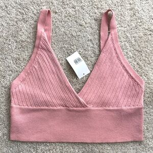 NWT Double Zero Deep V Crop Top Size L Pink